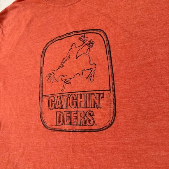 Catchin’ Deers Giddy Up Sketch Tee TShirt Mens Large Orange Hunting Funny Casual - Picture 3 of 6